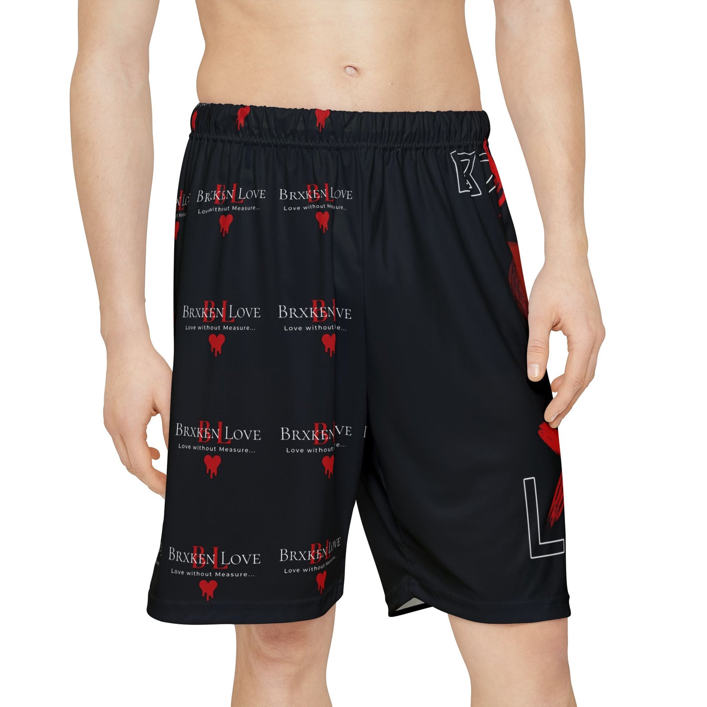 Stylish Men’s Sports Shorts - Eye-Catching 'Broken Love' Design for Active Lifestyles