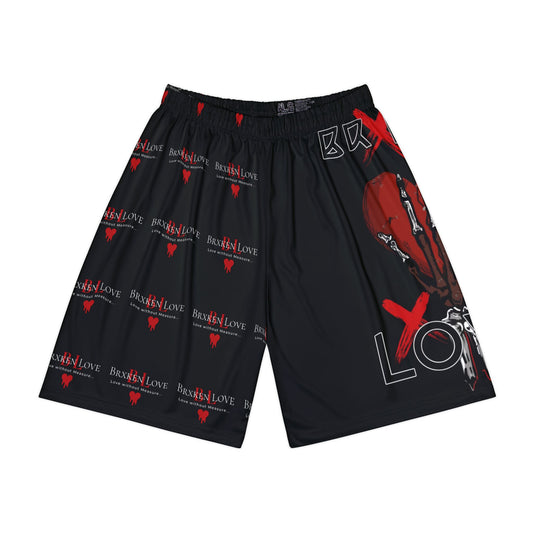 Stylish Men’s Sports Shorts - Eye-Catching 'Broken Love' Design for Active Lifestyles